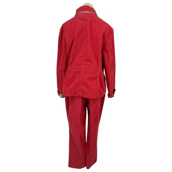 VTG LLBean Corduroy 14P Pants Suit Set 20P Jacket Pink Womens Embroidered Cuffs